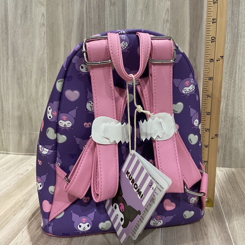 Loungefly Sanrio Kuromi Plush 3D Mini Backpack Purple Heart‎ All Over Print NEW - Picture 3 of 4